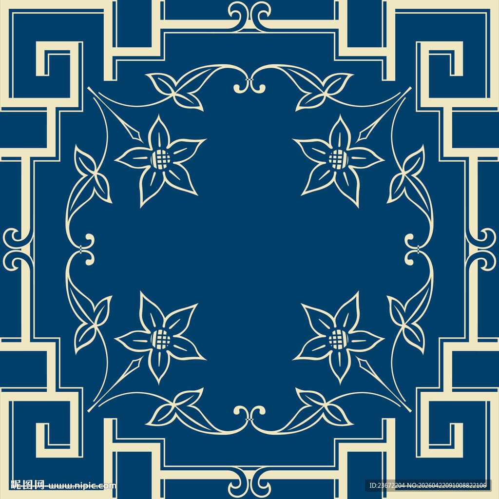 中式蓝色几何花纹图案