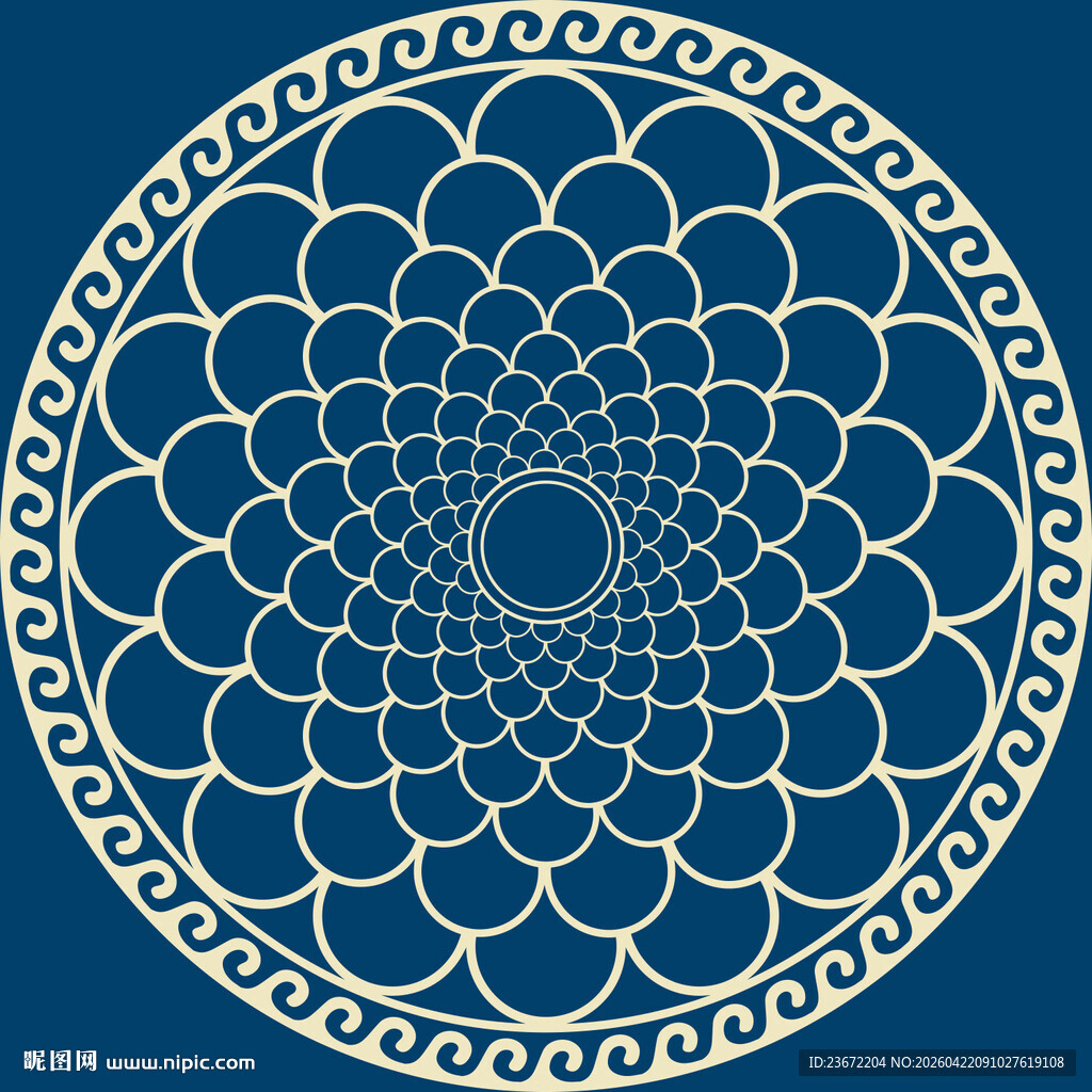 蓝色曼陀罗花纹图案
