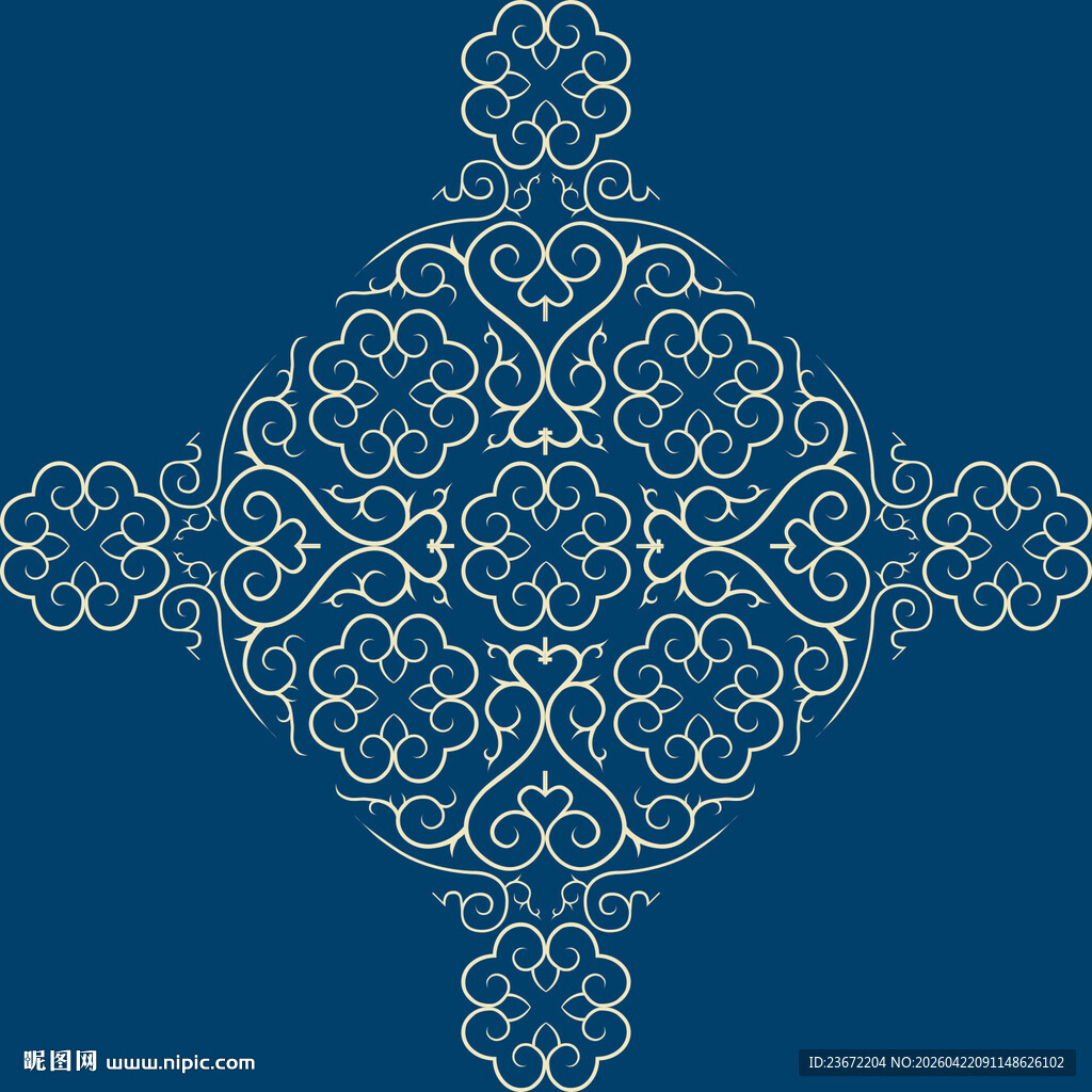 蓝色中式对称花纹图案