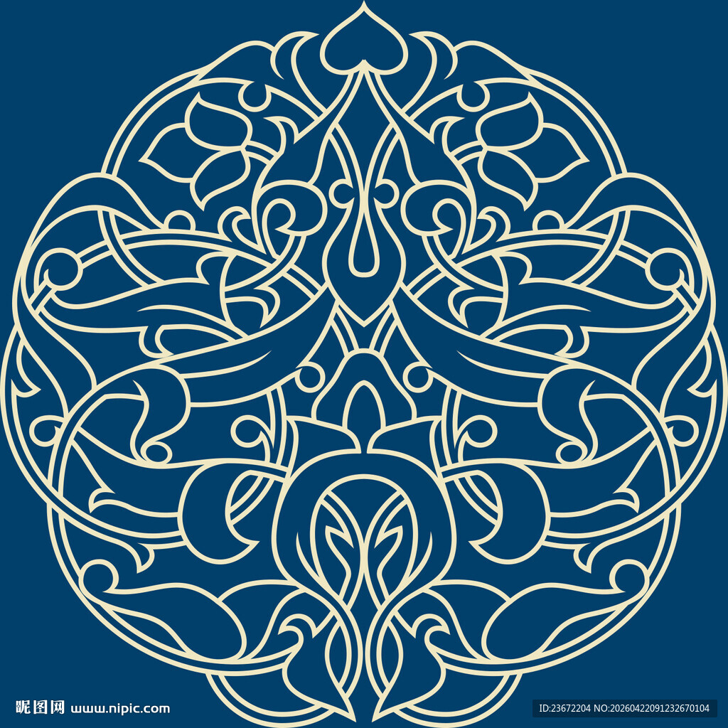 复古蓝色几何花卉装饰图案