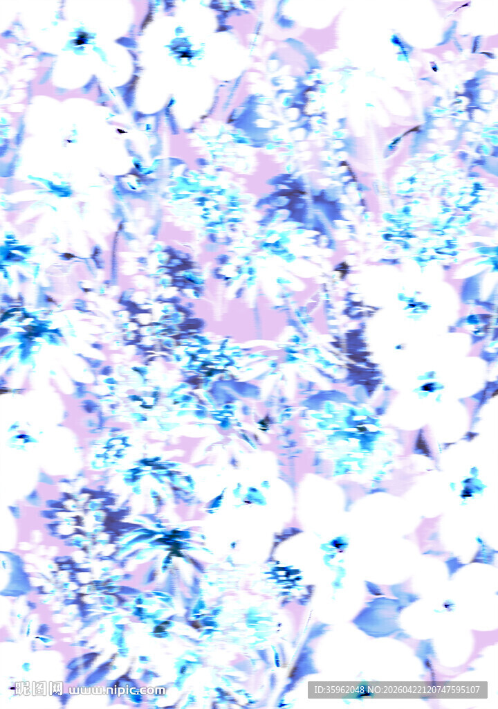 梦幻蓝紫花卉水彩图案