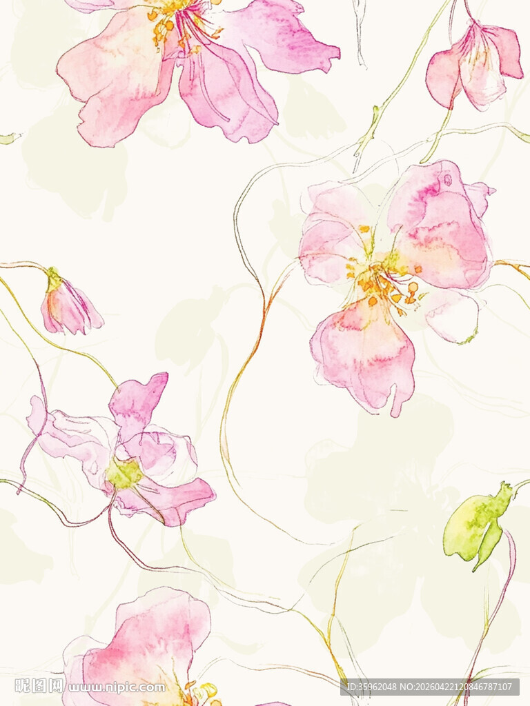 手绘粉色花卉唯美图案