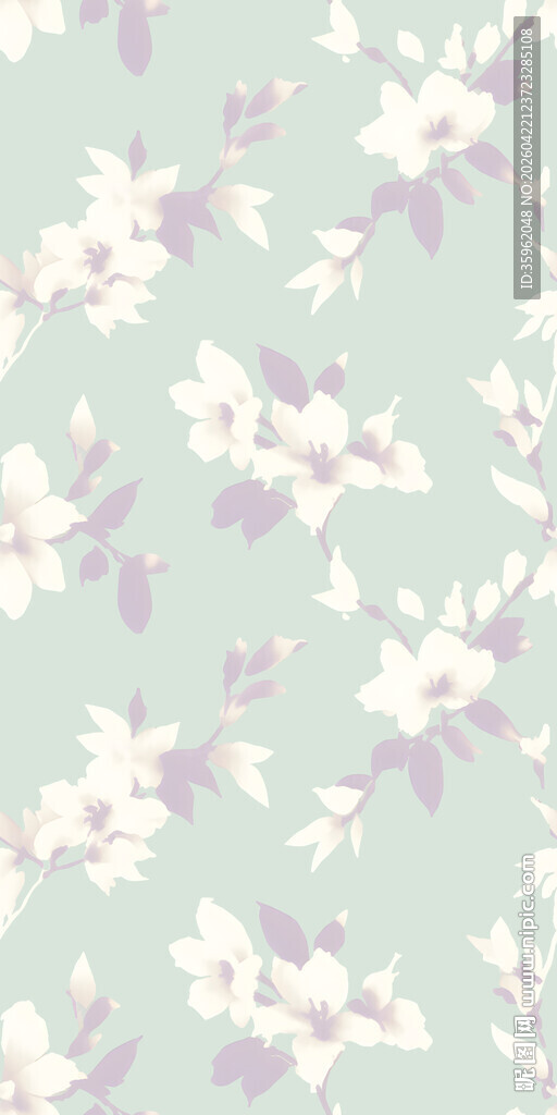 淡绿底白花清新花卉图案
