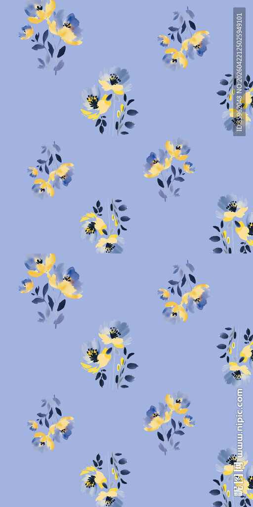 蓝底黄蓝花朵图案纹理