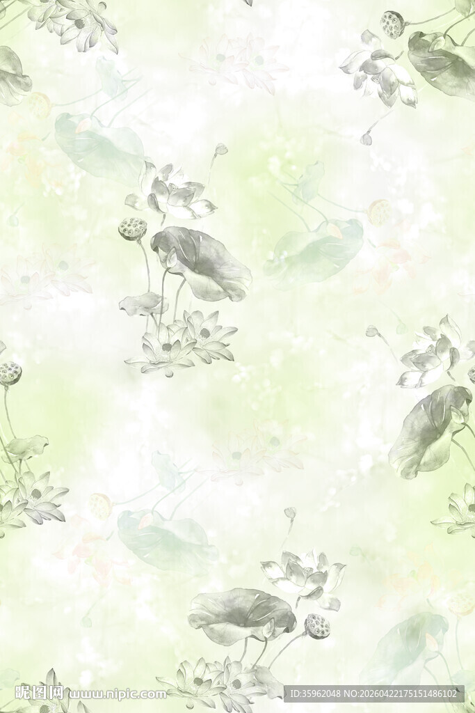 淡绿水墨风鱼群背景图