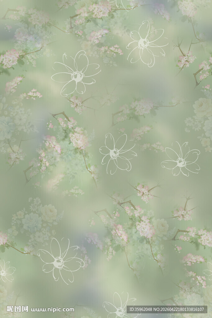 梦幻淡绿花卉纹理背景