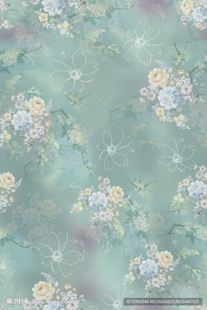 淡绿色花卉纹理背景图