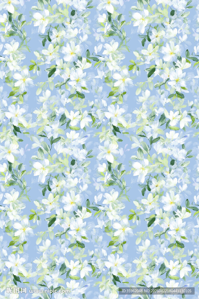 清新蓝绿花卉图案背景