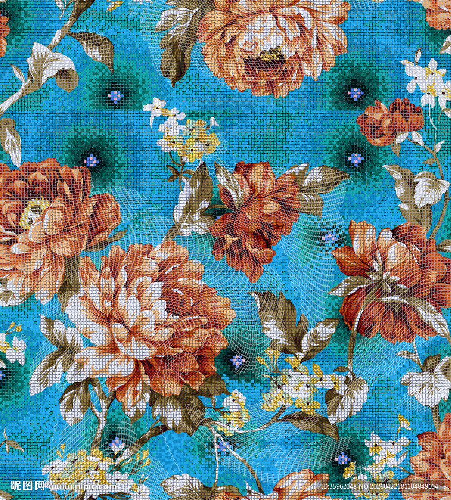 蓝底花卉精美图案