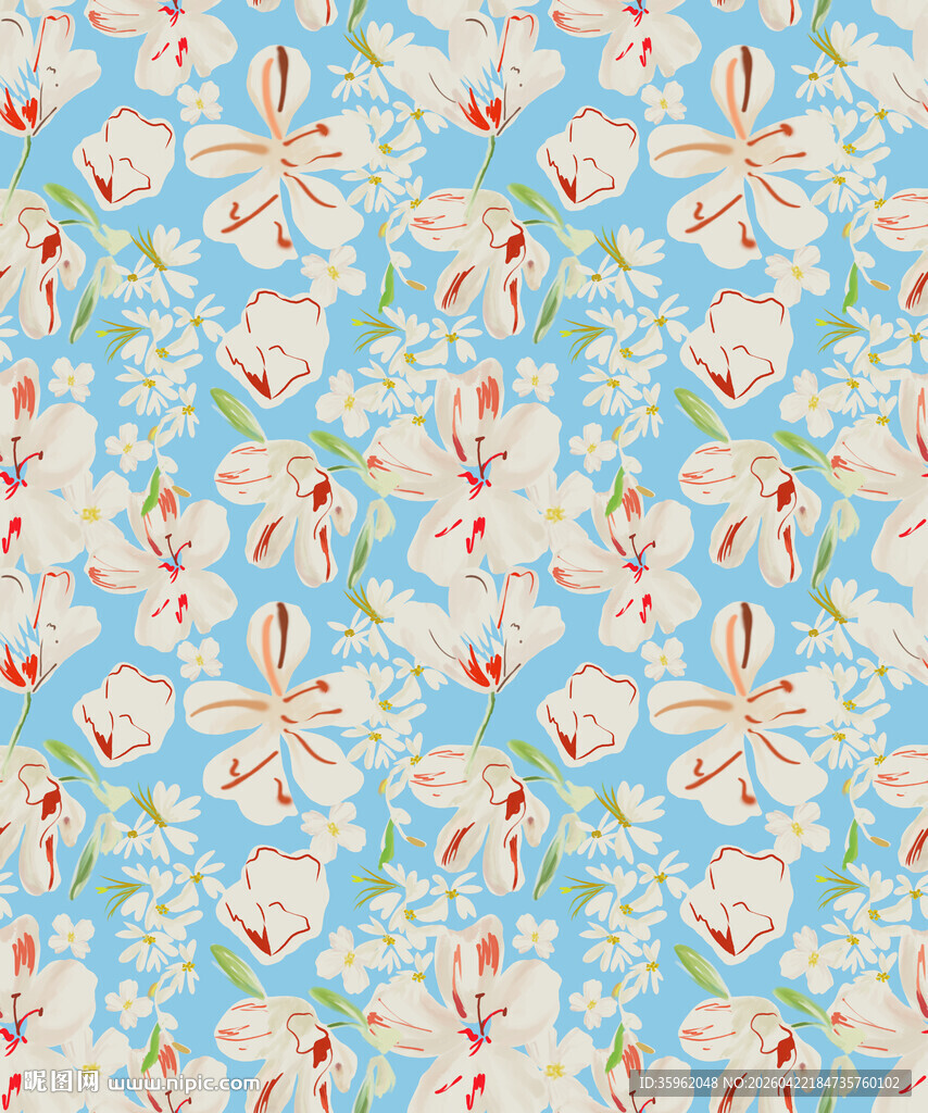 蓝底花卉飞鸟图案纹理