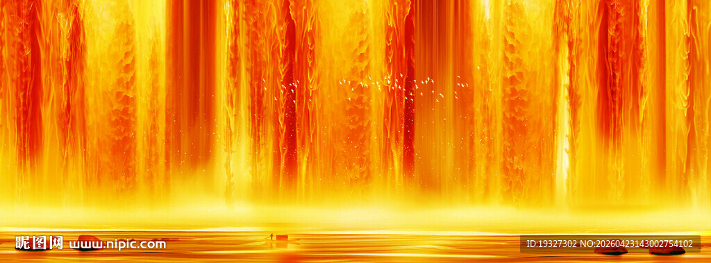 金色瀑布山水画 酒店装饰画