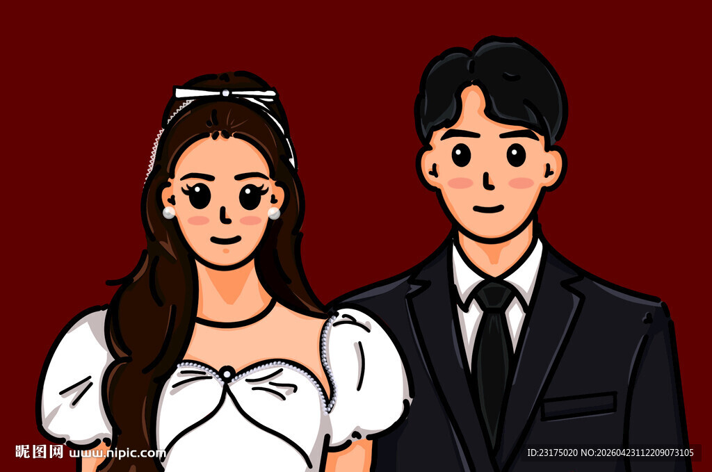 手绘结婚证件照