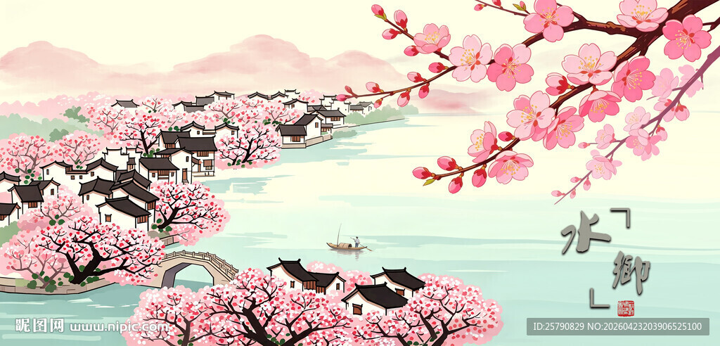 春日湖畔桃花烂漫美景