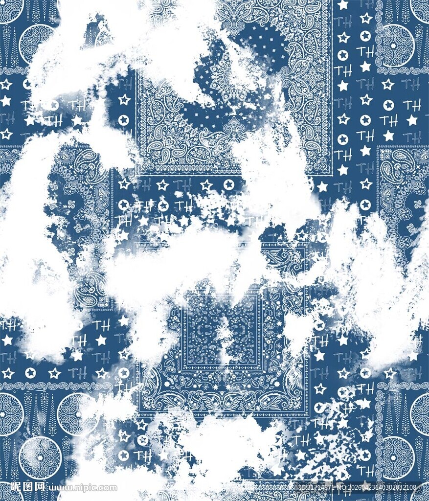 蓝白几何拼接抽象图案