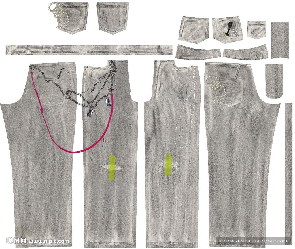 印花牛仔定位裤子