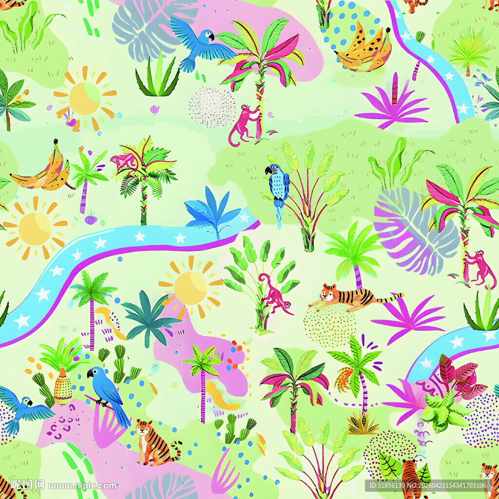 梦幻热带动植物图案背景