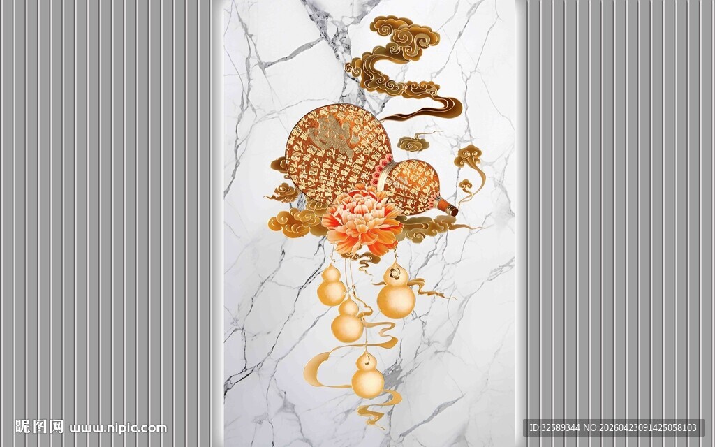 金色花卉图案大理石纹理