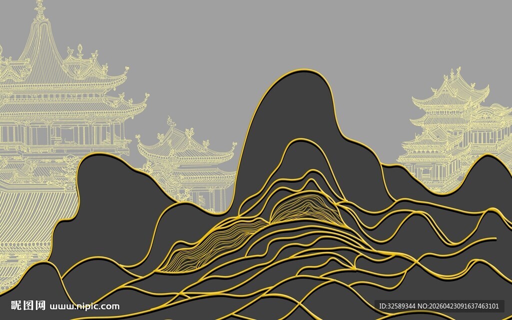 山峦线条勾勒的古韵风景