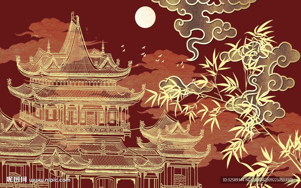 古风中式建筑月夜美景