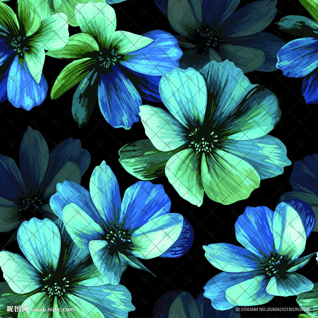 蓝绿花卉图案背景