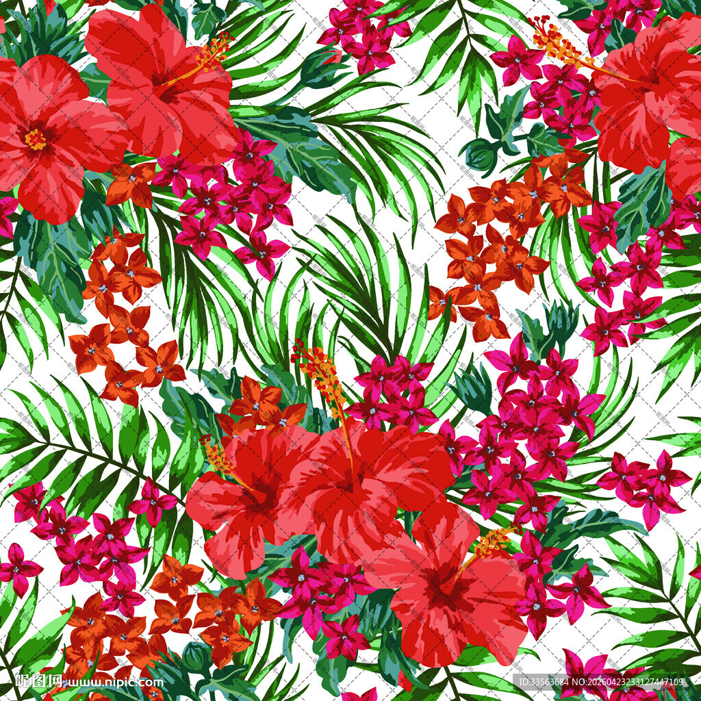 热带花卉图案 色彩绚丽