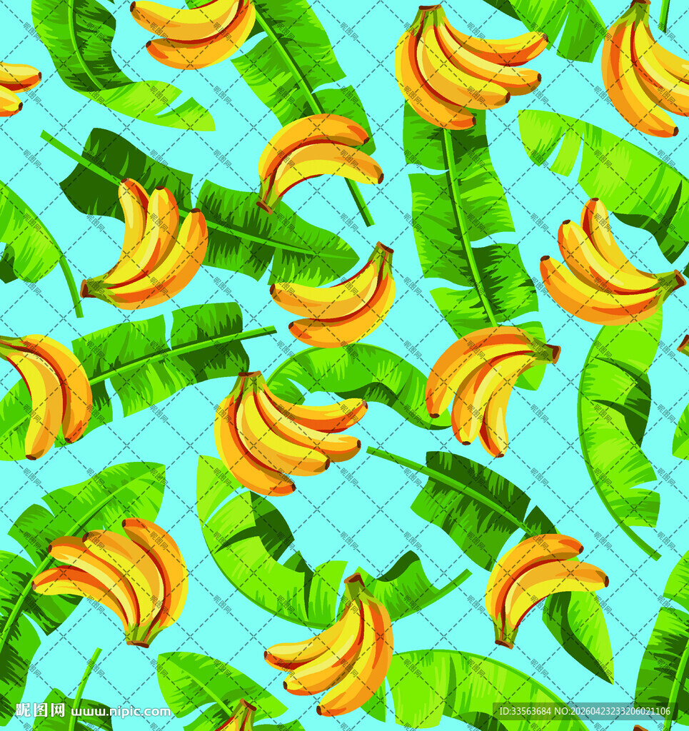 热带香蕉叶水果图案背景