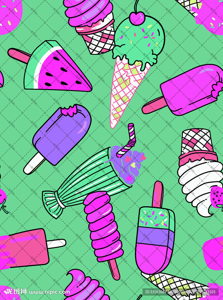 缤纷夏日冰淇淋插画