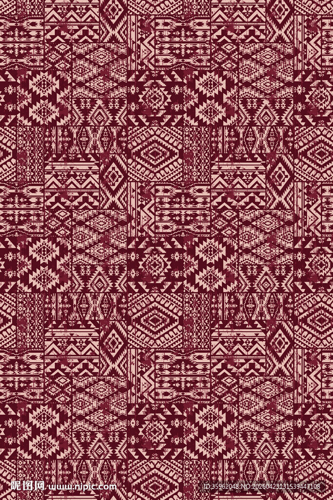 复古深红几何花纹图案