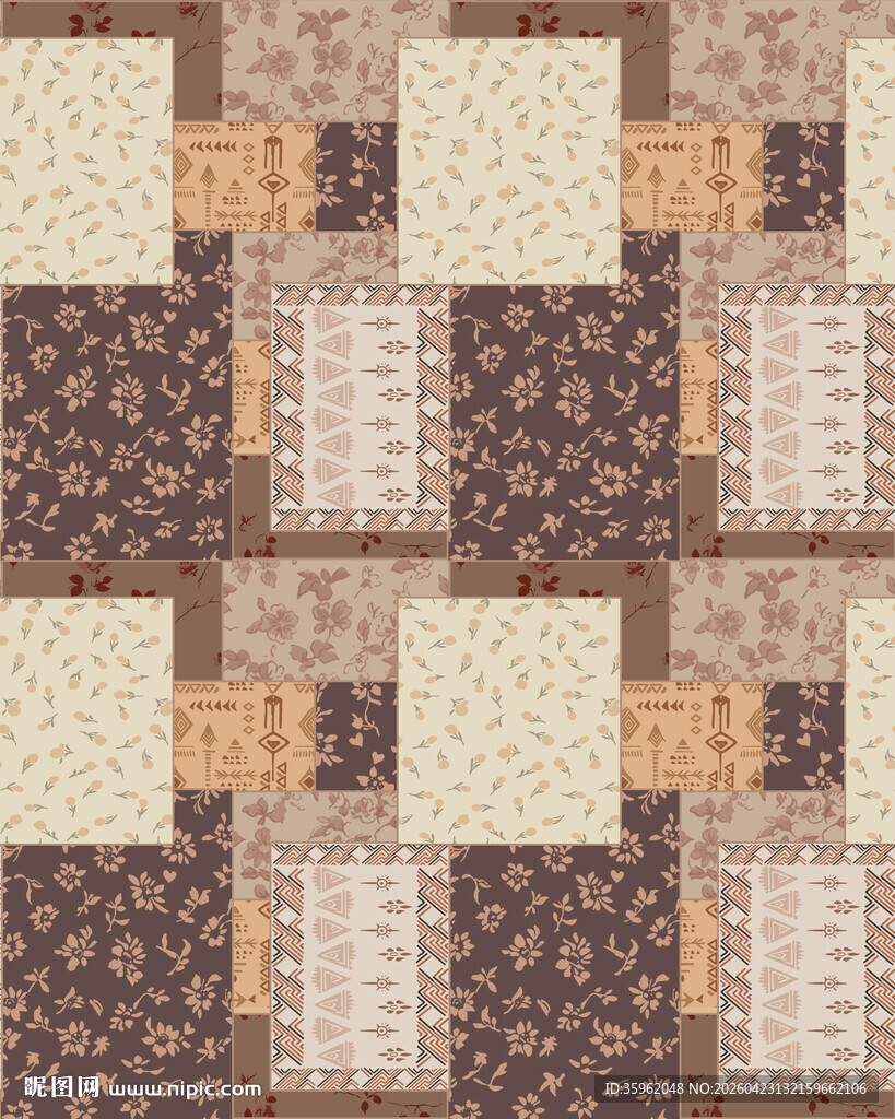 复古几何图案拼接布料