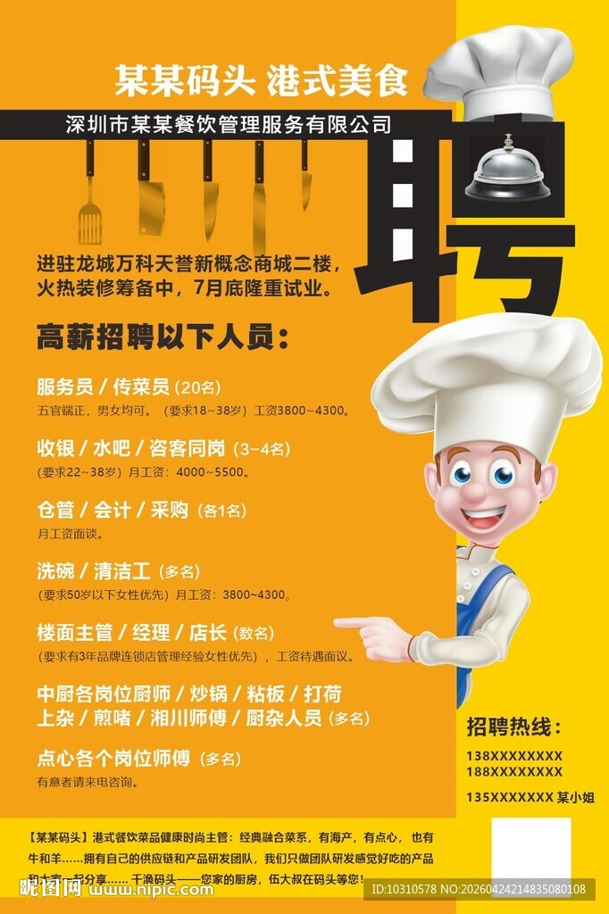 厨师岗位招聘海报
