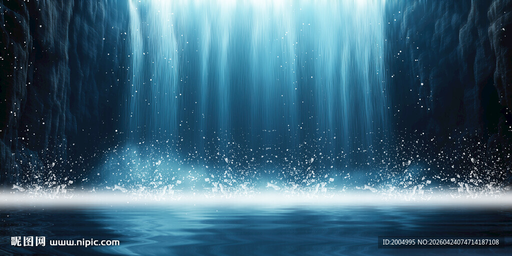 蓝色高清瀑布流水生财装饰画