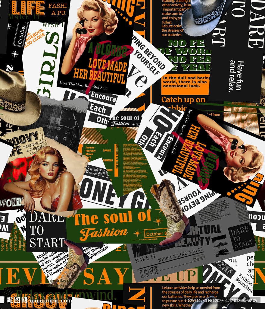 复古报纸杂志元素拼贴画面