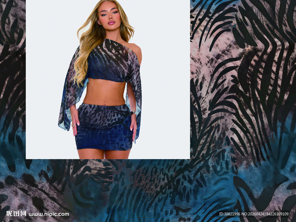 蓝紫斑马纹时尚面料图案