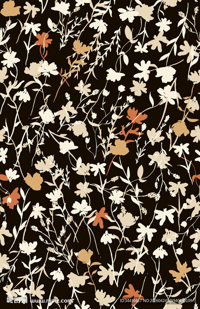 黑色底花卉图案纹理