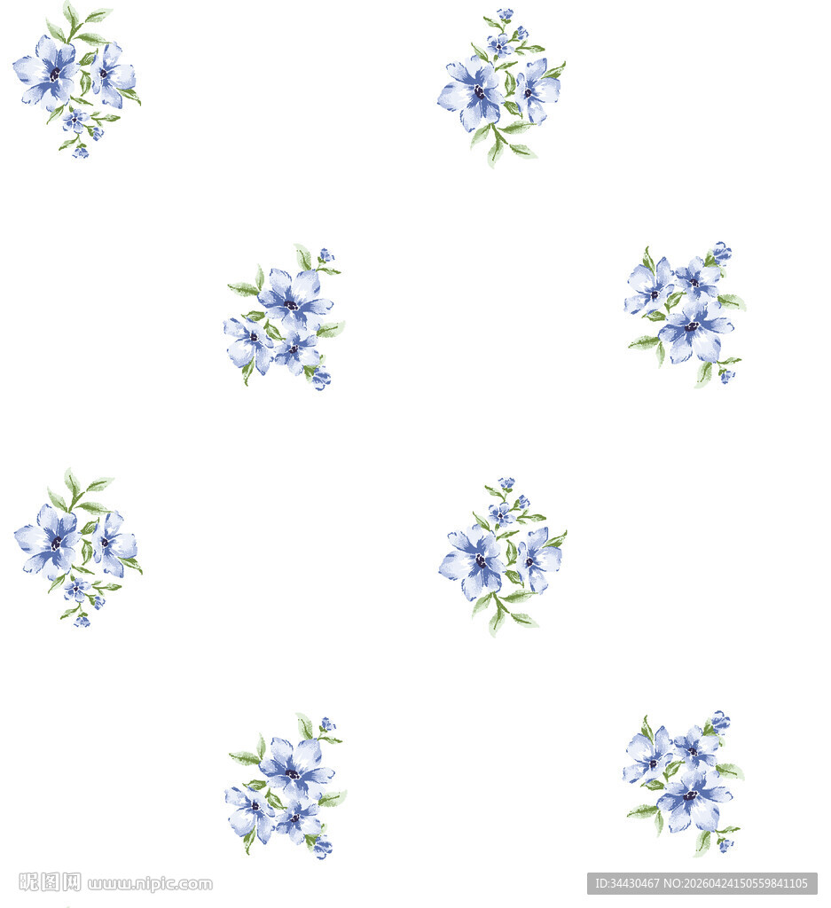 蓝白花卉图案设计元素