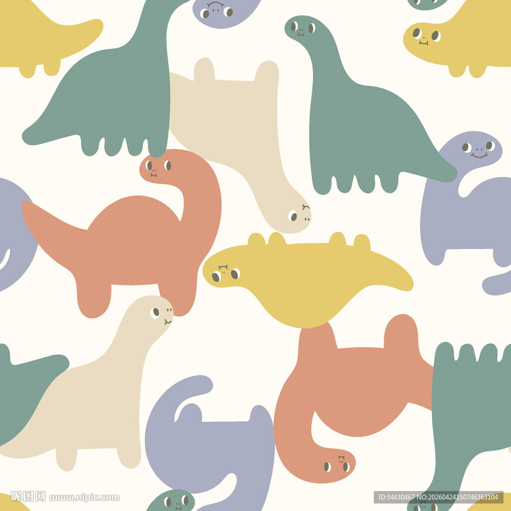 可爱多彩恐龙无缝图案