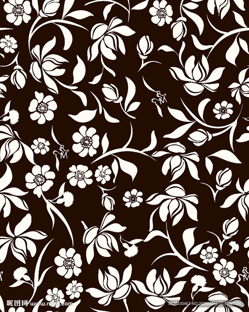 黑白花卉图案背景纹理