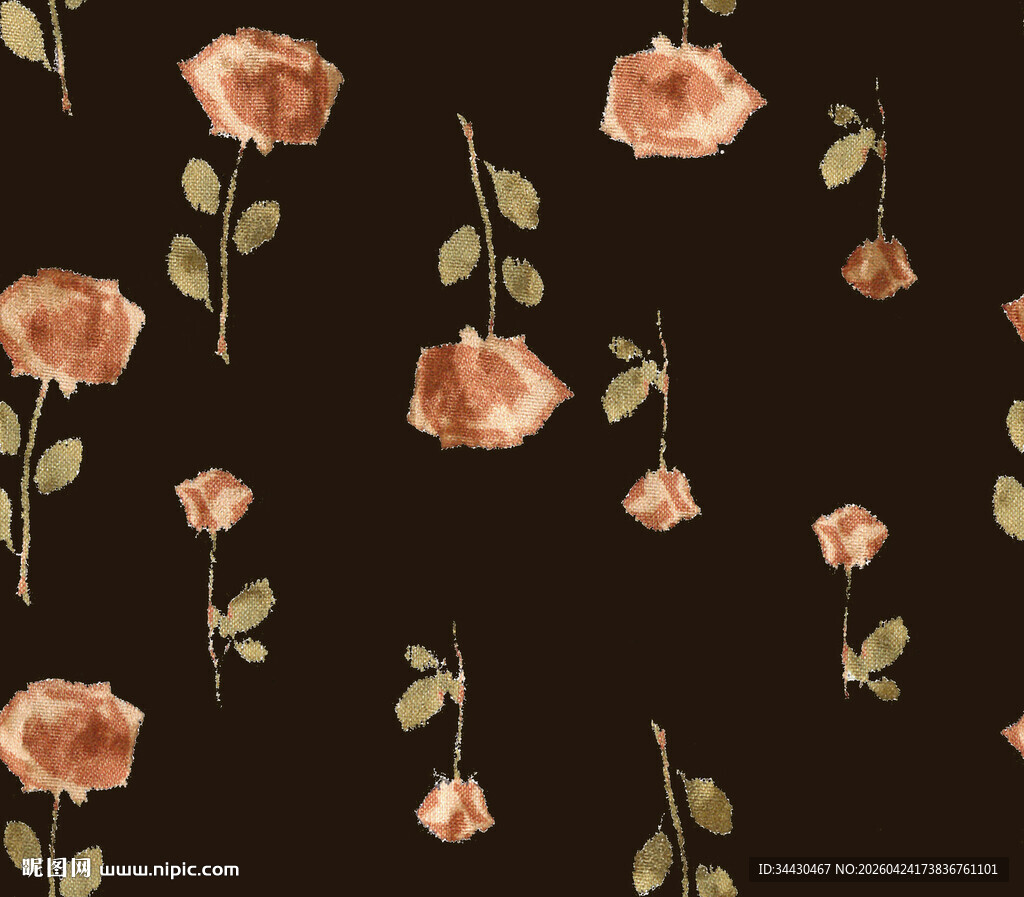 深棕背景玫瑰花卉图案