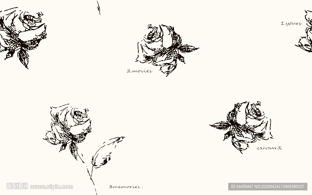 黑白玫瑰手绘图案设计