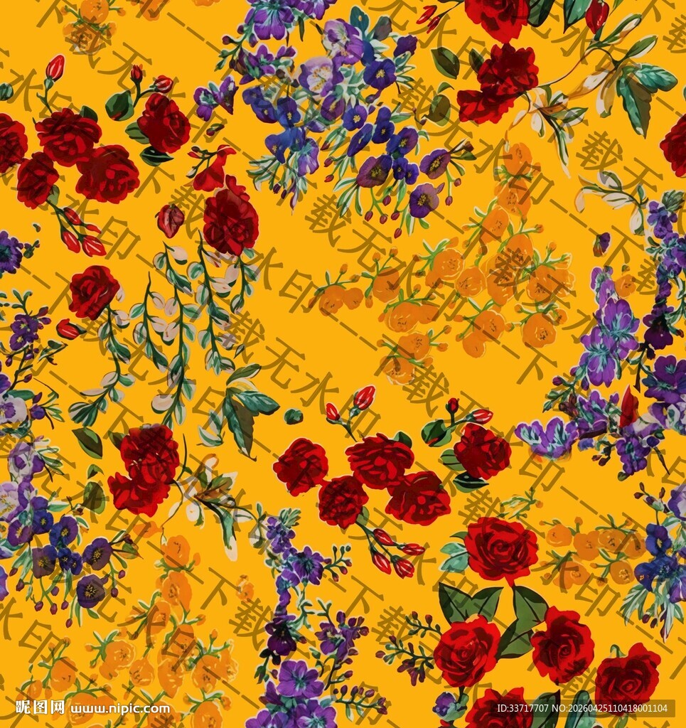 黄色底花卉图案布料