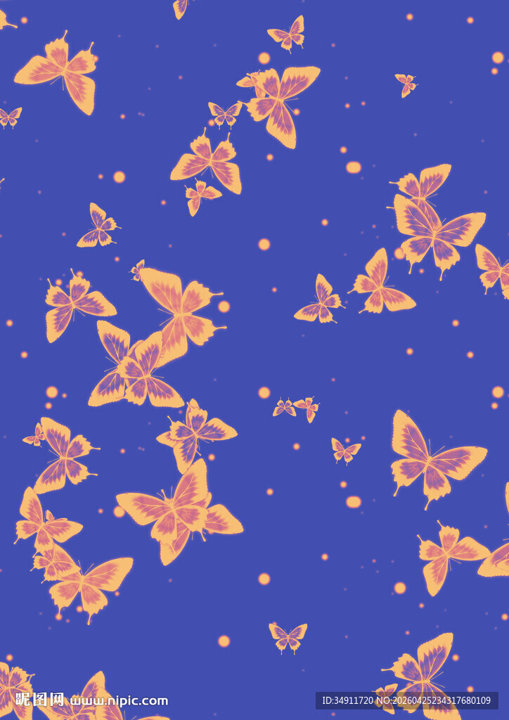 蓝色背景上的多彩蝴蝶