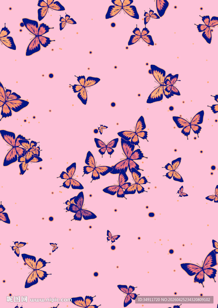粉色背景上飞舞的多彩蝴蝶