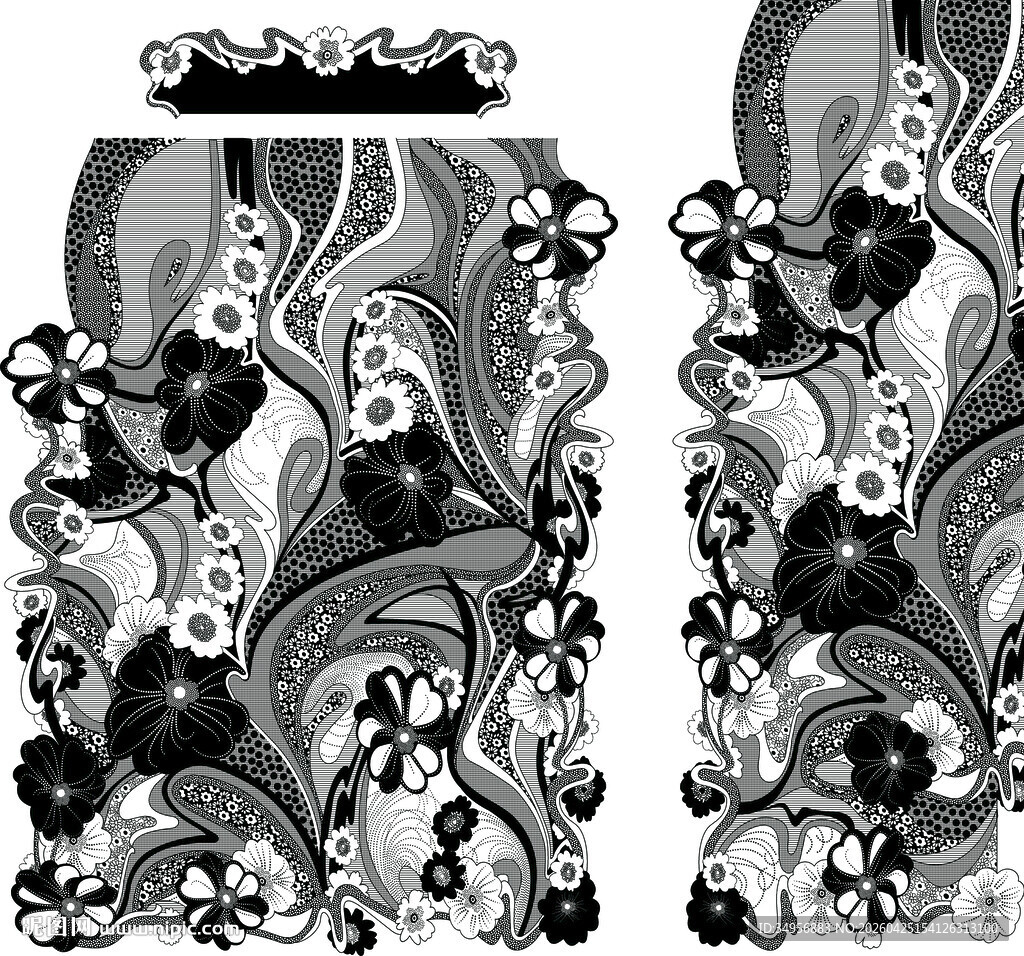 黑白花卉几何图案服饰设计