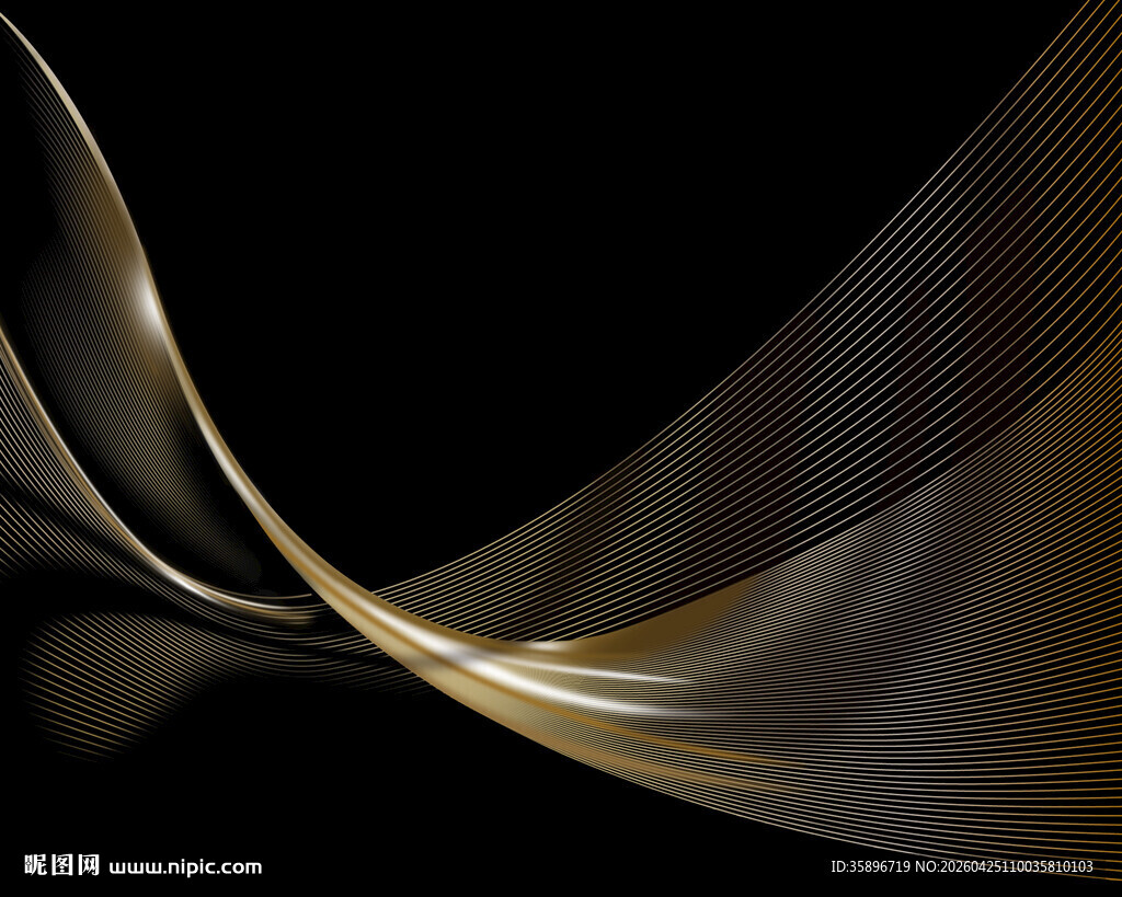 黑金轻奢金色流动曲线抽象科技