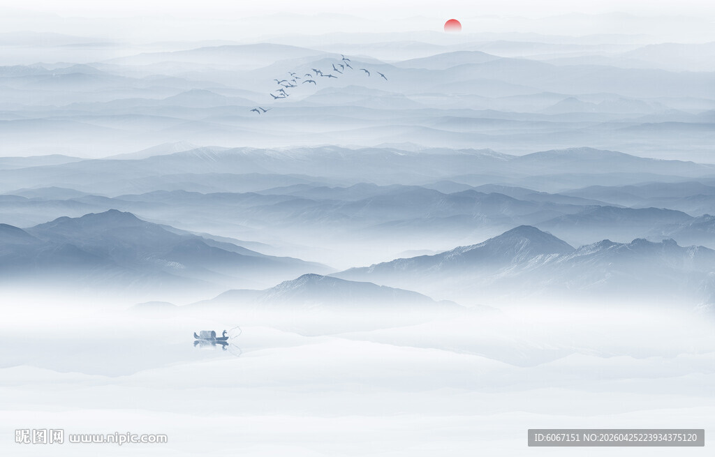 新中式水墨山水画电视背景墙