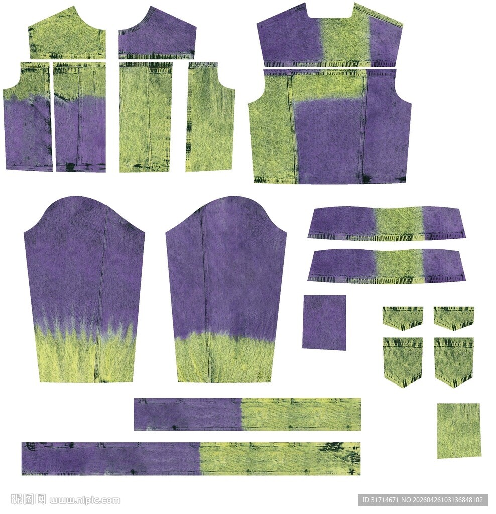 渐变紫绿定位牛仔上衣