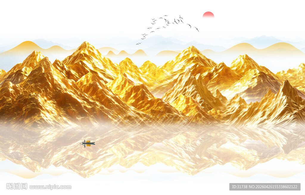 金箔山水画背景墙