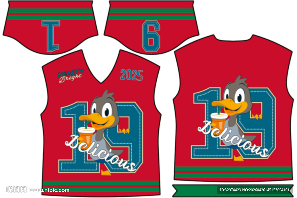 卡通主题红色篮球运动球衣