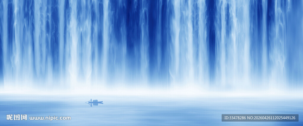 流水生财瀑布山水画背景壁画