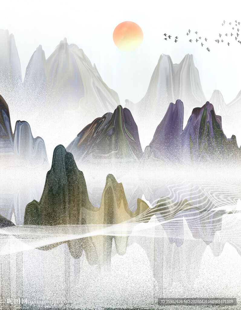 水墨山水间的霞光美景
